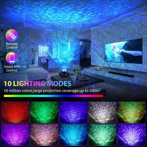 Galaxy Projector Night Light For Bedroom With Bluetooth Speaker, 3 In 1 Ocean Wave And Starry Sky Projector showing lighting modes