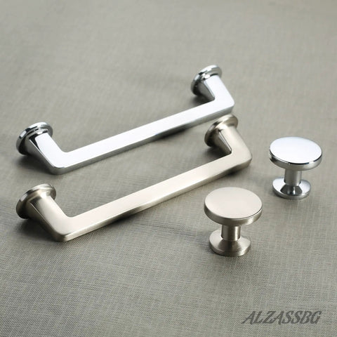 10 Pack Polished Chrome Cabinet Knobs 1.1 Inch Round Hardware For Kitchens, Dressers, And Drawers with matching pulls.