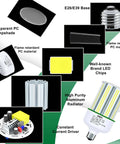 Components of Ultra Bright 100W LED Corn Light Bulb 14000 Lumens 5000K Daylight White E26 E39 Base For Indoor Outdoor