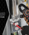 Clamp Meter 400A AC DC True RMS With Hands Free Testing 21530T used for electrical circuit measurement next to wall outlet