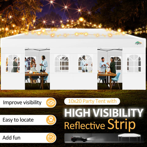 10x20 Pop Up Canopy Shelter With Six Sidewalls No Fuss One Push Setup Waterproof UPF 50 Gazebo installed at night