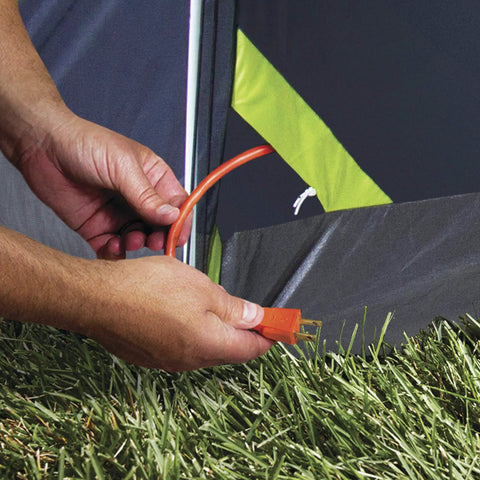 Connecting power cable to Sundome Camping Tent With Rainfly For Two To Six People, Easy Ten Minute Setup, Weatherproof Shelter