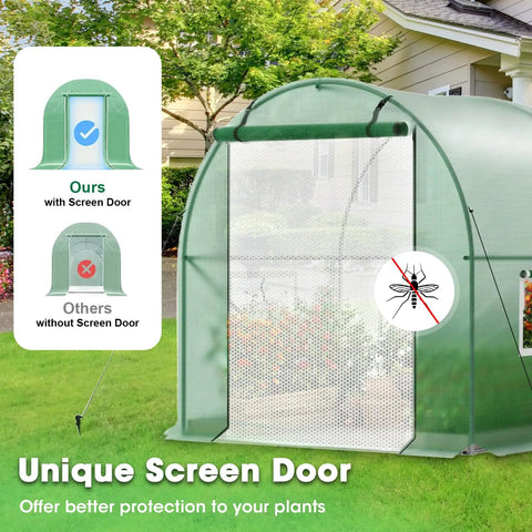 Walk In Greenhouse 10x7x7 Feet Heavy Duty Tunnel Green House For Outdoors Portable Winter Hot House With Metal Frame And Roll Up Zipper Door Screen Windows Ideal For Year Round Plant Growth