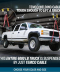 4 Gauge Welding Cable 25ft Black And 25ft Red Workhorse Pure Copper Made In USA lifting truck in warehouse