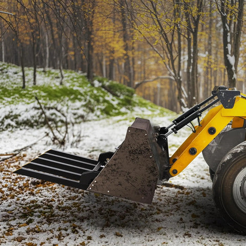 Clamp On Debris Forks For 48 Inch Bucket With 2500 Lbs Capacity Heavy Duty Quick Attach Pallet Forks in snowy forest