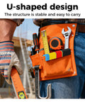 Builder with tool belt containing Ultra Handy Plastic Shims Kit For Leveling Tiles And Surfaces, color-coded, at construction site