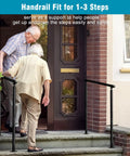 Tight Grip Hand Rails For Outdoor Steps Two Pack Adjustable Stair Railing Kit, helping elderly use stairs safely.
