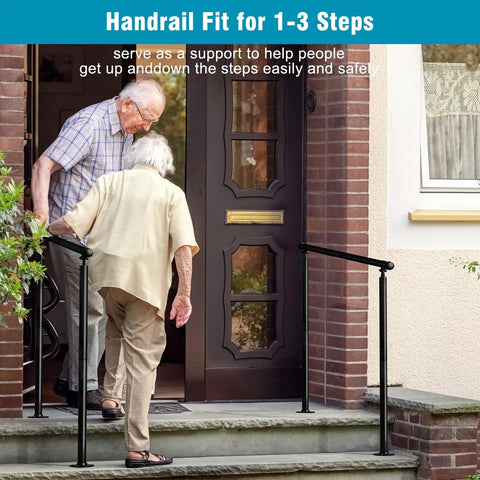Tight Grip Hand Rails For Outdoor Steps Two Pack Adjustable Stair Railing Kit, helping elderly use stairs safely.