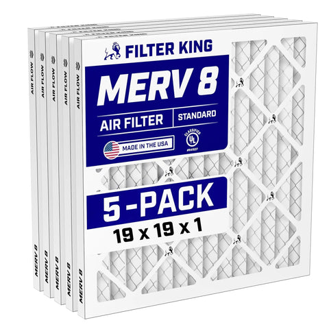 MERV 8 19 By 19 By 0.75 Inches Air Filter 5 Pack For AC And Furnace Allergy Control Dust Buster Pleated Electrostatic Made In USA