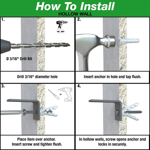 Step-by-step installation of Alligator AF5 Flanged Anchor With Screws For Hollow And Solid, Polypropylene Expansion Anchor in hollow wall