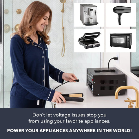 Woman using Beefy Step Up And Down Voltage Converter For Home And Travel Handles Up To 3000 Watts Across Several Devices