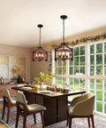 Convertible Three Light Farmhouse Chandelier With Pendant Or Semi Flush Mount Ceiling Light in dining room scene.