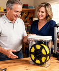 Couple using a Moisture Proof And Dust Proof 3D Printing Filament Storage Box Set with yellow filament spool inside