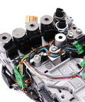 Solid Grip CVT Transmission Valve Body Featuring Knockout JF011E RE0F10A Replacement view with stepper motor connectors and wiring.