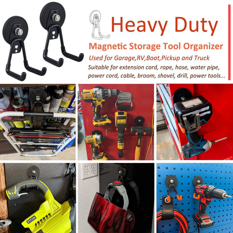 Heavy Duty Magnetic Garage Hooks 4 Pack Extra Strong Magnets Hangers For Power Tools Hose Garden Gear Pegboard And Workshop Storage For Indoor Outdoor Use Black