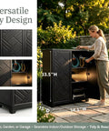 10 Cu Ft Outdoor Storage Cabinet With One Adjustable Shelf Waterproof UV Resistant Resin Keeps Garden Tools Shoes Pool Supplies Organized On Patio Balcony Or Backyard Ready Garage Or Garden Shed Easy Assembly