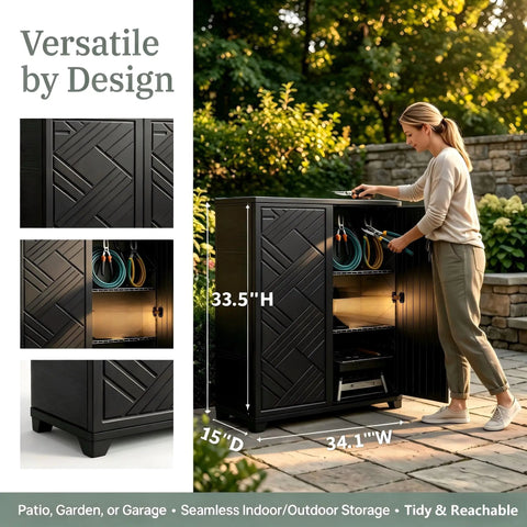 10 Cu Ft Outdoor Storage Cabinet With One Adjustable Shelf Waterproof UV Resistant Resin Keeps Garden Tools Shoes Pool Supplies Organized On Patio Balcony Or Backyard Ready Garage Or Garden Shed Easy Assembly
