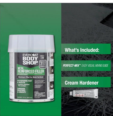Metal Reinforced Filler For Aluminum And Galvanized Steel Repairs To Stop Rust And Fill Holes, Strong Adhesion, 13 Fl Oz can with hardener.