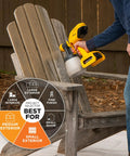 Person using Home Decor HVLP Paint Sprayer for Furniture and Crafts on wooden chair with usage guide
