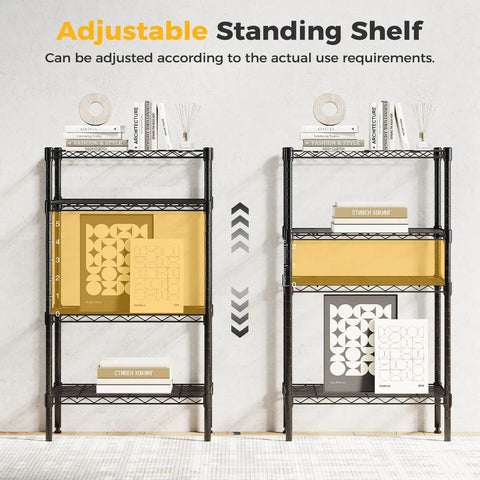 Beefy 4 Tier Wire Storage Shelves With 200 Lbs Per Shelf Capacity, Heavy Duty Steel Rack With Black Finish For Kitchen, Garage, Pantry, And Workshop Organization, adjustable black wire shelving