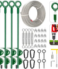 Complete Four Pack Thirty Inch Triple Helix Ground Anchors Kit With Fifty Foot Three Sixteenth Inch Galvanized Cable and tools.