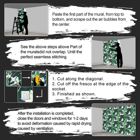Installation guide for Banana Leaf Tropical Botanical Wallpaper Green Plant Floral Wall Mural For Living Room And Bedroom 108 By 75 Inch Non Peel And Stick Waterproof And Stain Resistant Fabric Mural.