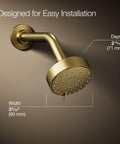 Awaken G90 Multifunction Showerhead in gold finish with easy installation details, showcasing contemporary geometric design.