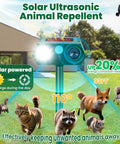 No-Hassle 4 Pack Ultrasonic Animal Repellent With PIR Motion Sensor And LED Lights For Outdoor Yard And Garden Waterproof Deterrent For Deer Cats Dogs Squirrels Raccoons Rabbits Skunks And More, solar post view