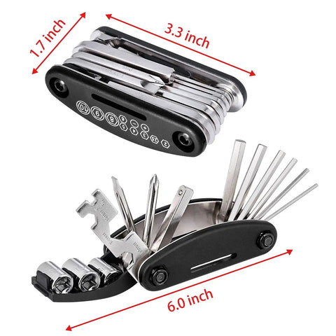 16 In 1 Bike Repair Kit With 3 Tire Levers 5 Tire Patches Tire Rasp Hex Wrenches 8 9 10 Mm Slotted And Phillips Screwdrivers