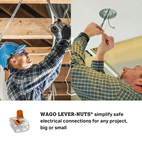 Electricians using 221-412 Compact Lever Nuts Splicing Connectors, 2-Conductor, 24-12 AWG, Tool-Free Quick Connect in home wiring