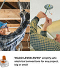 Electricians using Lever Nuts 221-412 Two Conductor Compact Wire Connectors Bulk Pack 2500 Count for solid stranded wires