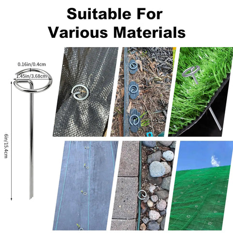 Heavy Duty Six Inch 8 Gauge Galvanized Landscape Staples For Lawn And Garden, Tough As Nails SOD Pins For Turf shown in use
