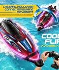 LED Light RC Boat With Dual Brushless Motors, 2 Batteries, 25 KMH Dope Fast Remote Control Racer performing rollover maneuver