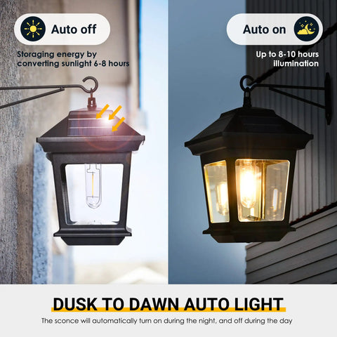 Easy Install Outdoor Solar Wall Lanterns Set Of 2 for Porch and Garden waterproof LED sconces illuminated at night and charging by day