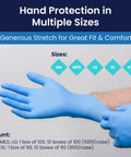 Heavy Duty Disposable Nitrile Gloves With Kickass Textured Grip, 8 Mil Latex Free Powder Free, Perfect For Medical Exam Cleanroom Lab Or Industrial Tasks, Case Of 1000, Large, Blue, shown being worn, close-up on hand.