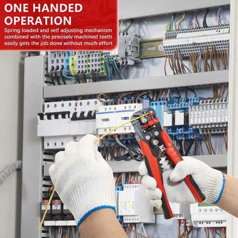 Using Self Adjusting 3 In 1 Wire Stripper Crimper And Cutter For 10 To 24 AWG Automatic Universal Stripping Tool in panel work