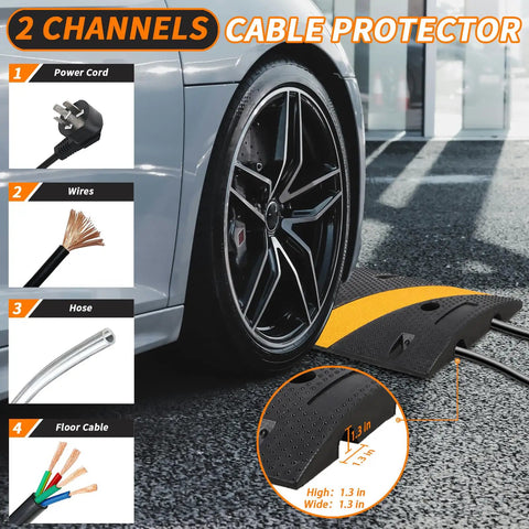 Tough As Nails Heavy Duty Rubber Speed Bumps 3.3 Feet Two Pack, Modular Traffic Hump With Built In Cable Channel Protector, Bolt Down Car Ramps For Driveway Concrete And Parking Lots