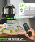 Electric 360 Degree Rotating Base For Laser Level With Remote Control, shown with height adjustment feature on tripod legs.