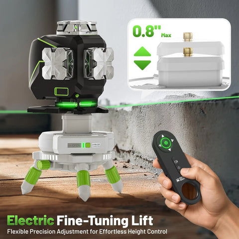 Electric 360 Degree Rotating Base For Laser Level With Remote Control, shown with height adjustment feature on tripod legs.