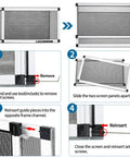Illustrated instructions for assembling the Expandable Window Screen 2 Pack Adjustable Fit For Double Hung Windows 18 Inches High And 25 To 49 Inches Wide With Frame Durable Replacement Screen For A Breezy Bug Proof Comfort.