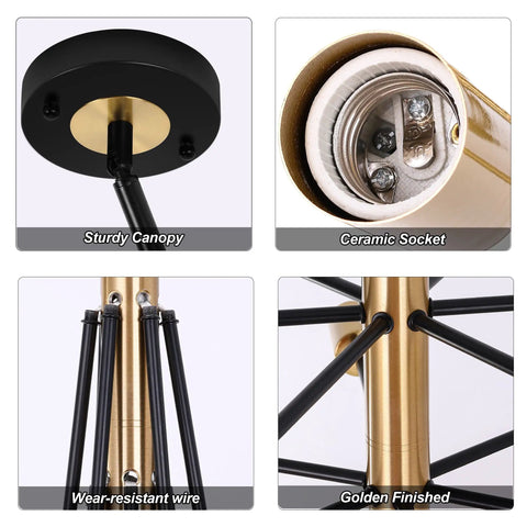 Details of Six Light Dope Modern Sputnik Chandelier In Black Gold Finish Mid Century Ceiling Pendant Light With Adjustable Branch Height E26 Base