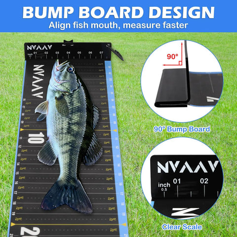 53 Inch Waterproof Fish Ruler Tape With Bump Board Portable Fishing Measurement Tool featuring a fish, clear scale, and bump board