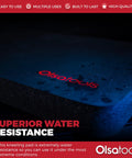 Close-up of Mechanic Kneeling Pad With Thick High Density Foam showing water resistance with Olsatools logo, 18x11x1 inches.