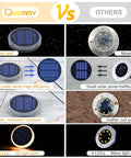 Comparison of Solar Deck Lights Outdoor Waterproof LED 4 Pack Warm White Dock Lights With Big Solar Panel to smaller ineffective panel