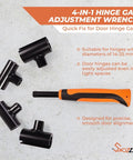 Door Hinge Gap Adjusting Tool Kit With Four Interchangeable Wrench Adapters and Ergonomic Rubber Grip