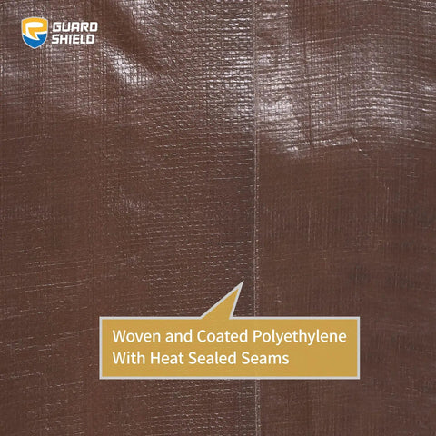 Close-up of brown surface of Heavy Duty Waterproof Tarp 20x40 Feet Poly Tarpaulin Cover with heat sealed seams detail.