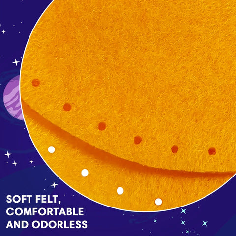 Solar System Sewing Kit For Kids: Beginner Felt Craft Set, close-up of soft yellow felt planet with dots