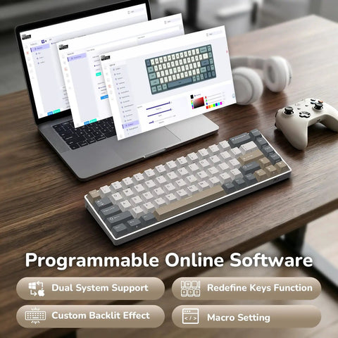 Pro Level Compact 65 Wireless Mechanical Keyboard Featuring Sick RGB Backlighting And Ultra Slim Build That Unlocks Massive Mouse Room While Keeping Hotkeys Dead Center For Gaming Or Work From Home Grinds Daily with programmable software.