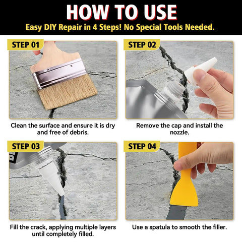 Step-by-step guide on using the 500g Concrete Crack Filler Waterproof Self Leveling Sealant for driveway and patio cracks.