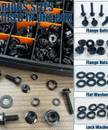 Hardcore Metric Flange Bolt Kit With Socket Wrench 716 Piece Hex Fastener Set Grade 10.9 with various sizes stored.